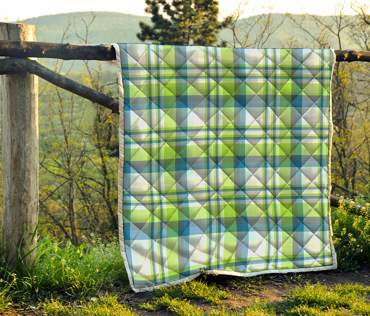 Lime And Blue Madras Plaid Print Quilt