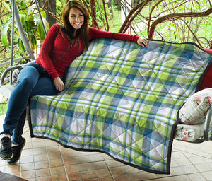 Lime And Blue Madras Plaid Print Quilt