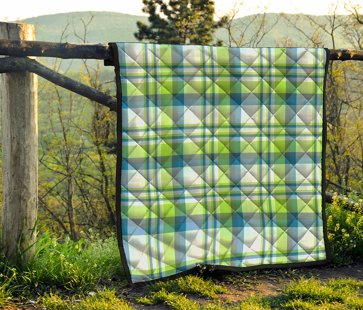 Lime And Blue Madras Plaid Print Quilt