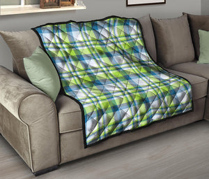 Lime And Blue Madras Plaid Print Quilt