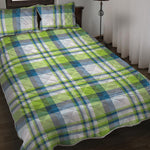 Lime And Blue Madras Plaid Print Quilt Bed Set