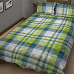 Lime And Blue Madras Plaid Print Quilt Bed Set