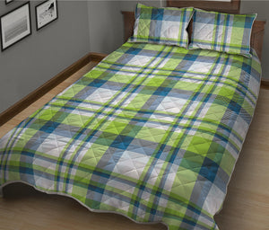 Lime And Blue Madras Plaid Print Quilt Bed Set