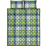 Lime And Blue Madras Plaid Print Quilt Bed Set