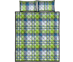 Lime And Blue Madras Plaid Print Quilt Bed Set