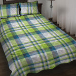 Lime And Blue Madras Plaid Print Quilt Bed Set