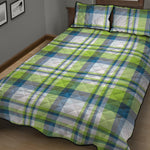 Lime And Blue Madras Plaid Print Quilt Bed Set