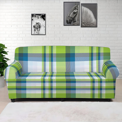 Lime And Blue Madras Plaid Print Sofa Cover