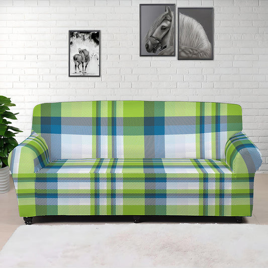 Lime And Blue Madras Plaid Print Sofa Cover
