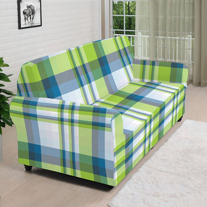 Lime And Blue Madras Plaid Print Sofa Cover