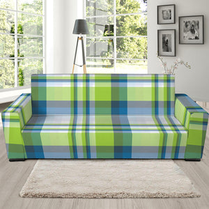 Lime And Blue Madras Plaid Print Sofa Slipcover