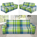 Lime And Blue Madras Plaid Print Sofa Slipcover