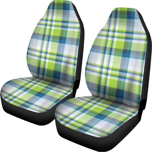 Lime And Blue Madras Plaid Print Universal Fit Car Seat Covers