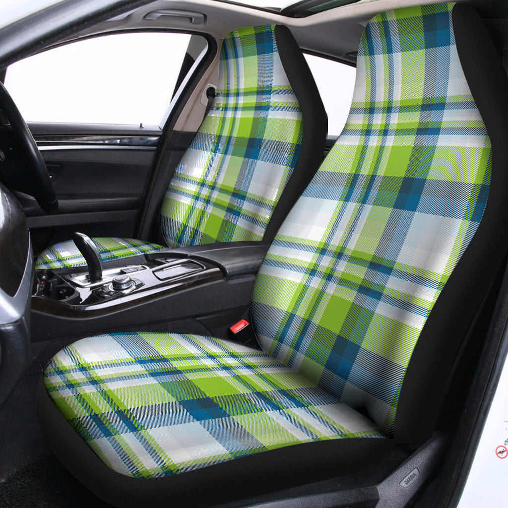 Lime And Blue Madras Plaid Print Universal Fit Car Seat Covers
