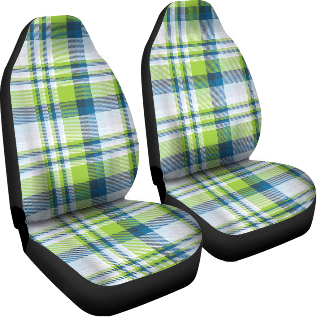 Lime And Blue Madras Plaid Print Universal Fit Car Seat Covers