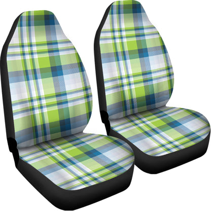 Lime And Blue Madras Plaid Print Universal Fit Car Seat Covers