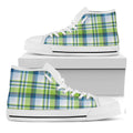 Lime And Blue Madras Plaid Print White High Top Sneakers