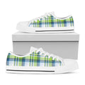 Lime And Blue Madras Plaid Print White Low Top Sneakers