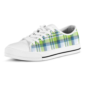 Lime And Blue Madras Plaid Print White Low Top Shoes