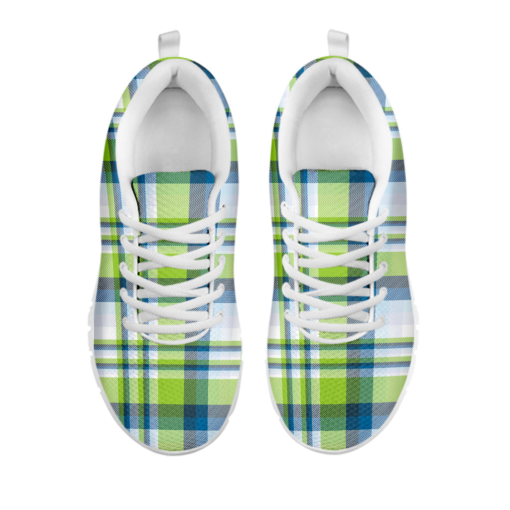 Lime And Blue Madras Plaid Print White Sneakers