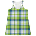 Lime And Blue Madras Plaid Print Women's Racerback Tank Top