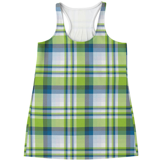 Lime And Blue Madras Plaid Print Women's Racerback Tank Top