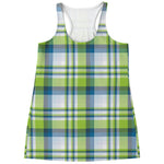 Lime And Blue Madras Plaid Print Women's Racerback Tank Top