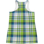 Lime And Blue Madras Plaid Print Women's Racerback Tank Top