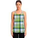Lime And Blue Madras Plaid Print Women's Racerback Tank Top