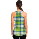 Lime And Blue Madras Plaid Print Women's Racerback Tank Top