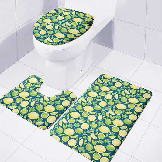 Lime And Lemon Pattern Print 3 Piece Bath Mat Set