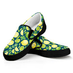 Lime And Lemon Pattern Print Black Slip On Shoes