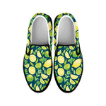 Lime And Lemon Pattern Print Black Slip On Shoes