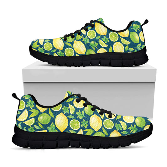 Lime And Lemon Pattern Print Black Sneakers