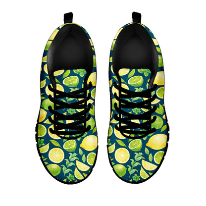 Lime And Lemon Pattern Print Black Sneakers