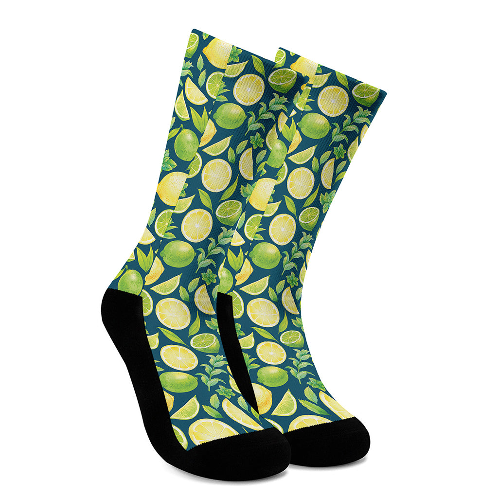 Lime And Lemon Pattern Print Crew Socks