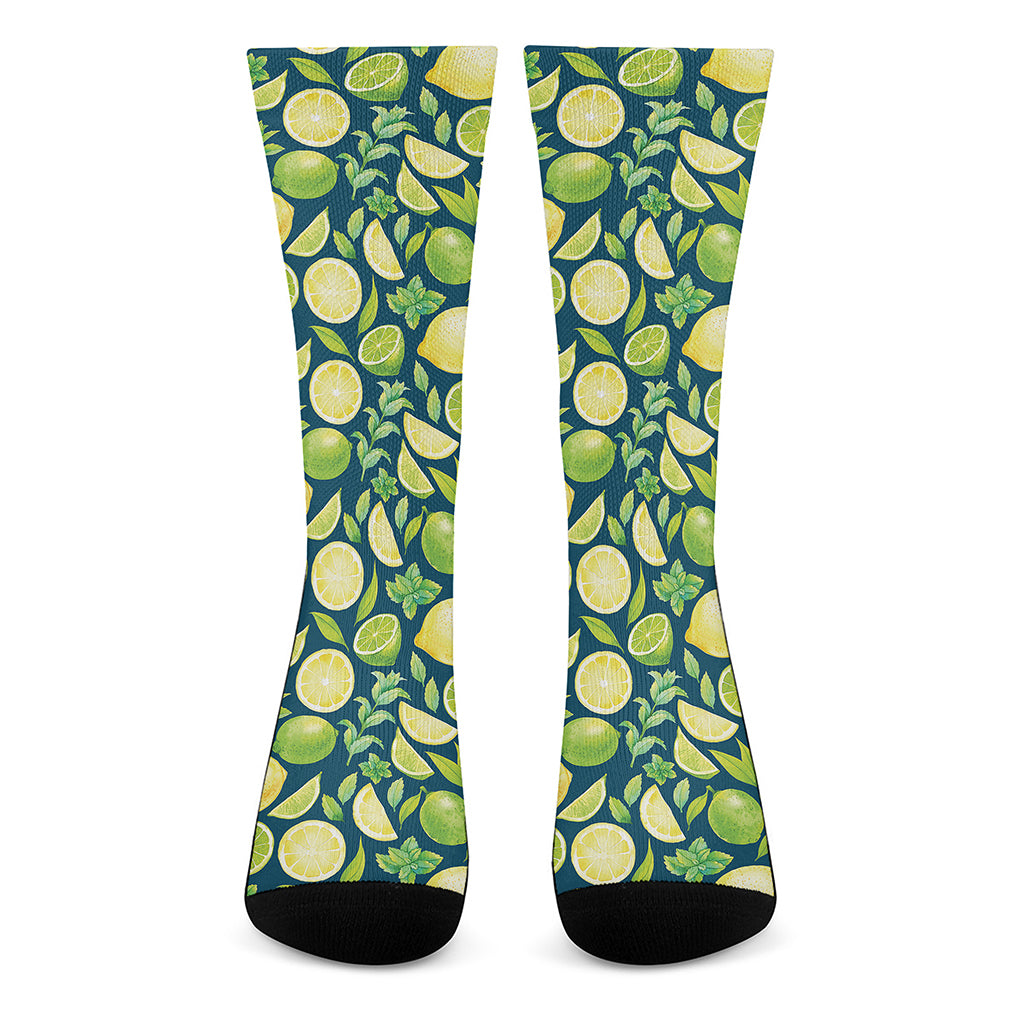 Lime And Lemon Pattern Print Crew Socks