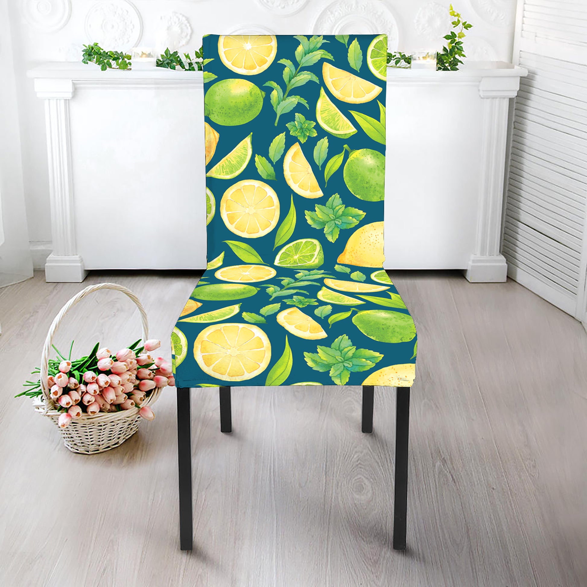 Lime And Lemon Pattern Print Dining Chair Slipcover