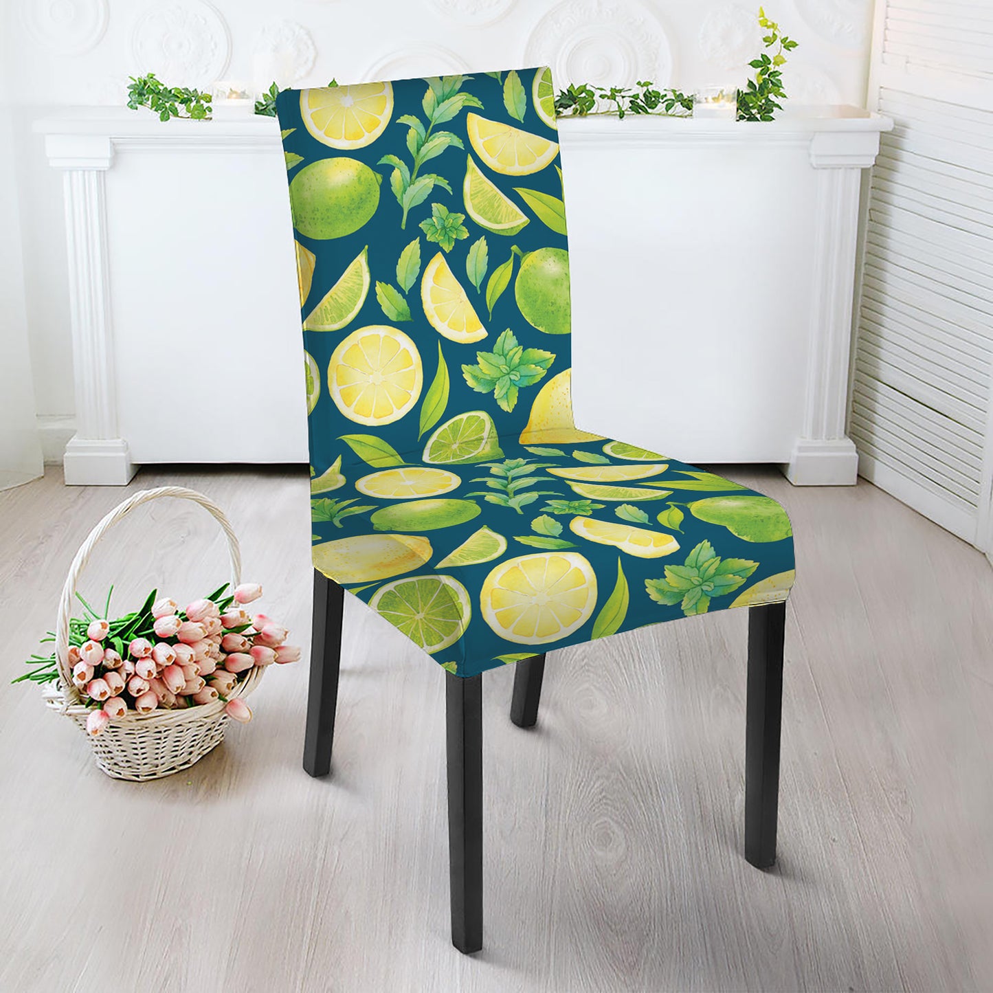 Lime And Lemon Pattern Print Dining Chair Slipcover