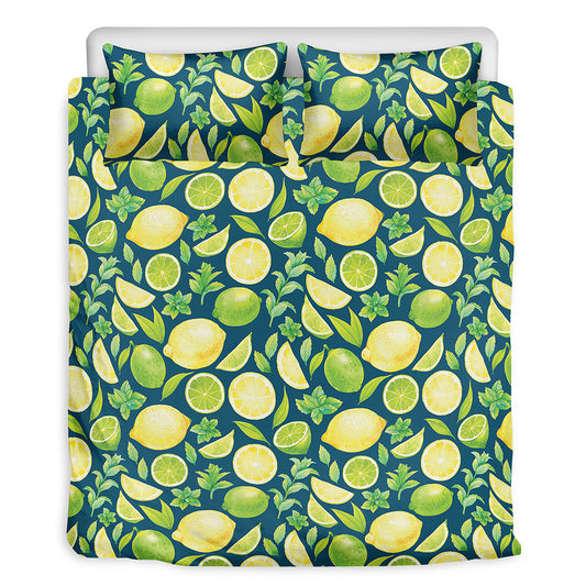 Lime And Lemon Pattern Print Duvet Cover Bedding Set