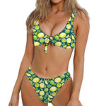 Lime And Lemon Pattern Print Front Bow Tie Bikini