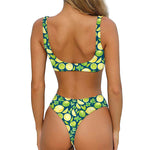 Lime And Lemon Pattern Print Front Bow Tie Bikini