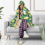 Lime And Lemon Pattern Print Hooded Blanket