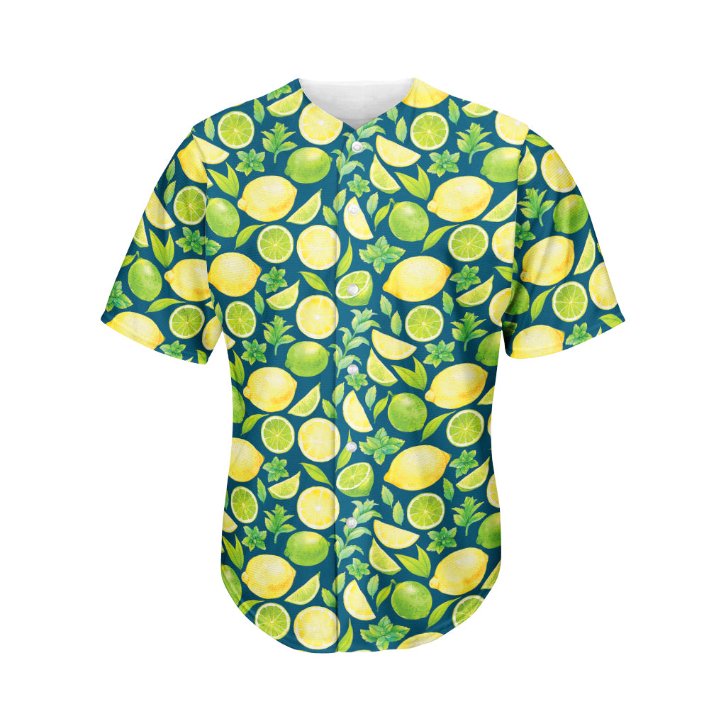 Lime And Lemon Pattern Print Men's Baseball Jersey