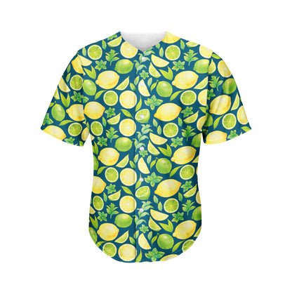 Lime And Lemon Pattern Print Men's Baseball Jersey