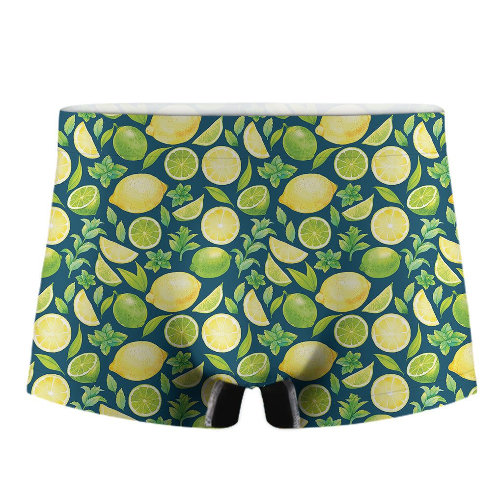 Lime And Lemon Pattern Print Men's Boxer Briefs