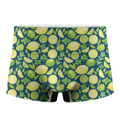 Lime And Lemon Pattern Print Men's Boxer Briefs