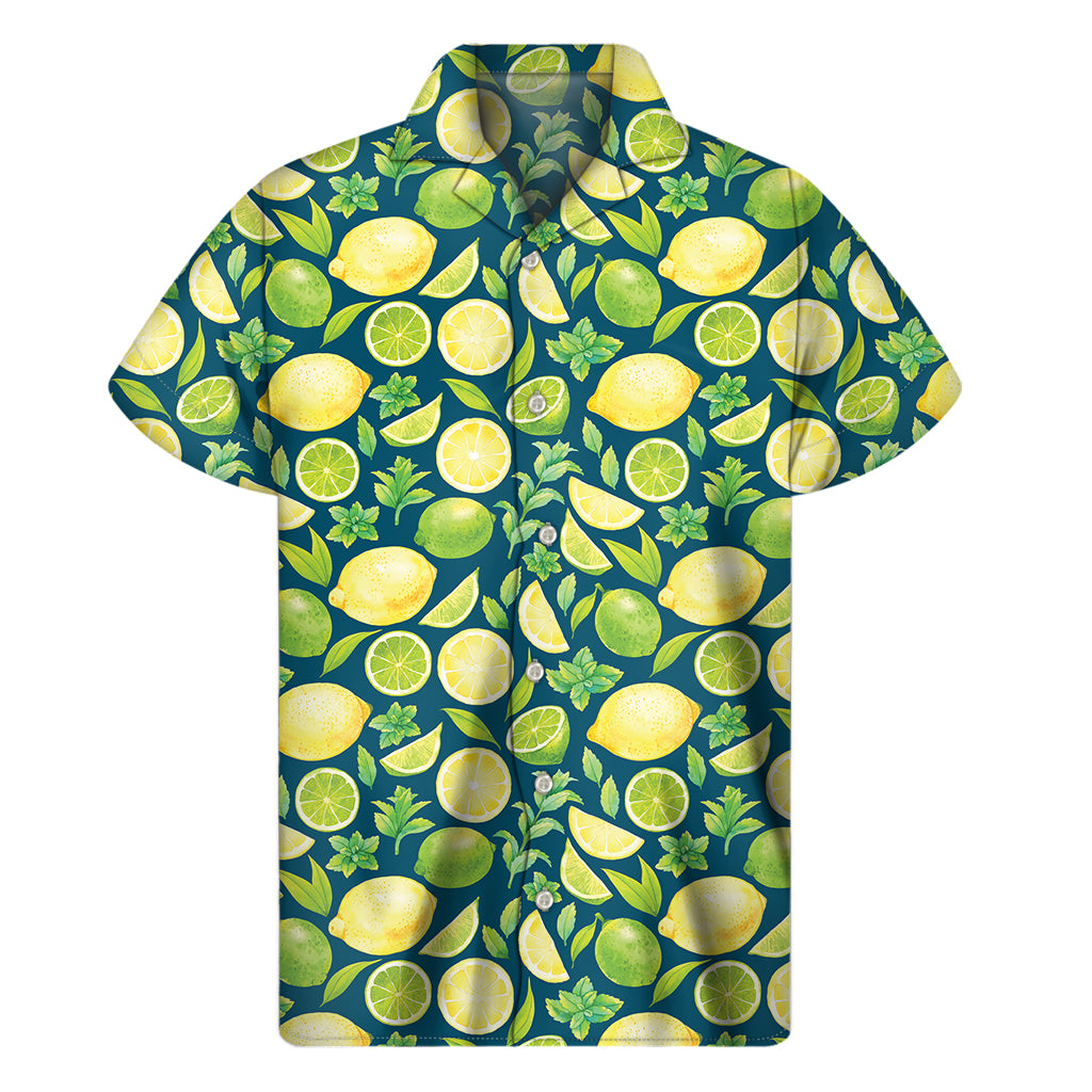 Lime And Lemon Pattern Print Men's Short Sleeve Shirt