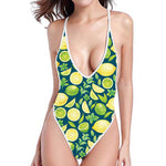 Lime And Lemon Pattern Print One Piece High Cut Swimsuit