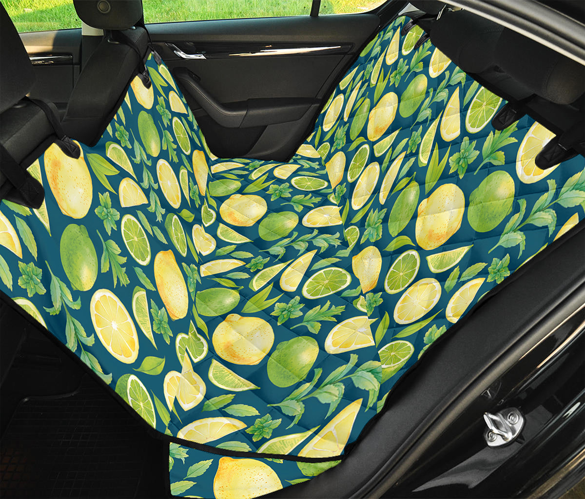 Lime And Lemon Pattern Print Pet Car Back Seat Cover